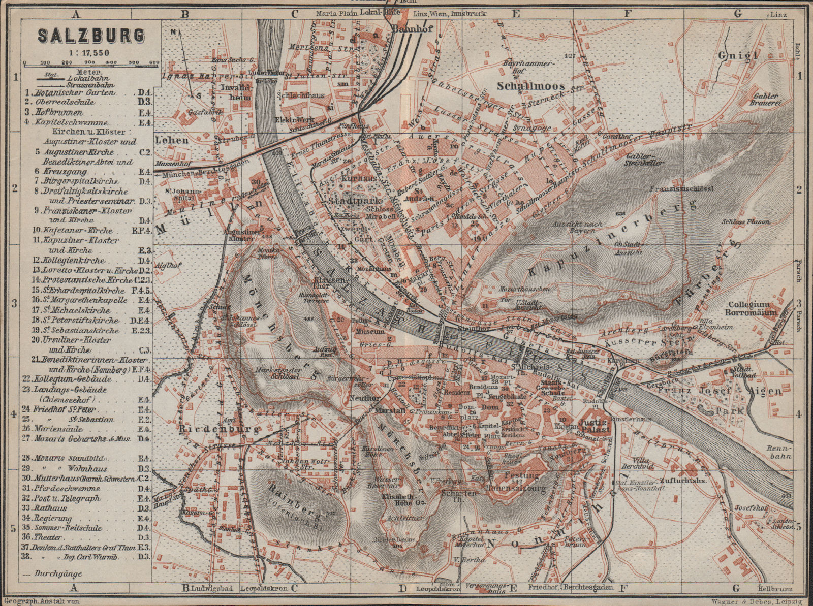 SALZBURG vintage town city plan stadtplan. Austria Österreich karte 1927 map